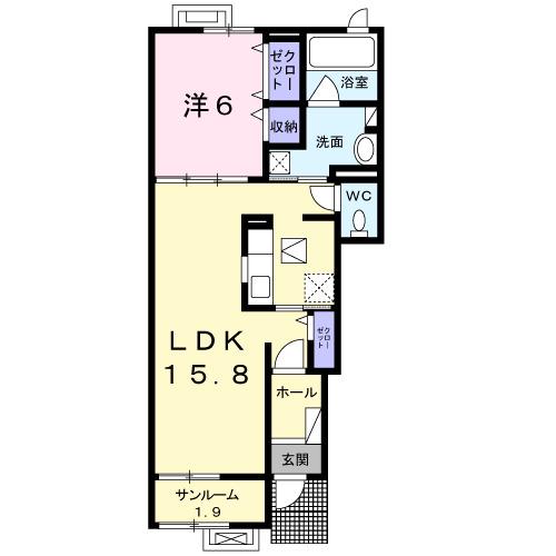 高山本線 越中八尾駅 徒歩4分 2階建 築8年(1LDK/1階)の間取り写真