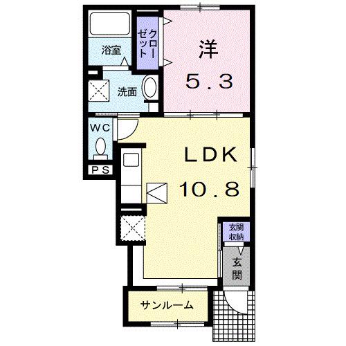 富山地鉄本線 稲荷町駅(富山) 徒歩3分 2階建 築2年(1LDK/1階)の間取り写真