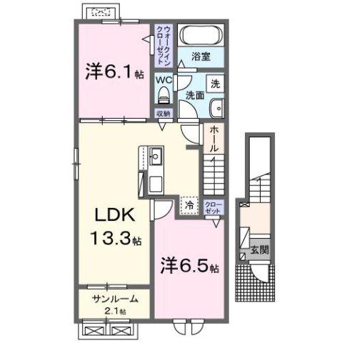 シャトー ソレイユⅢ B(2LDK/2階)の間取り写真