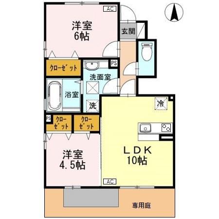 富山地鉄富山港線 犬島新町駅 徒歩19分 2階建 築12年(2LDK/1階)の間取り写真