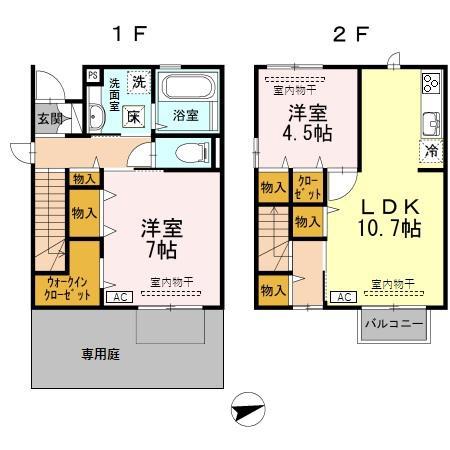 富山地鉄富山港線 越中中島駅 徒歩12分 2階建 築11年(2LDK/2階)の間取り写真