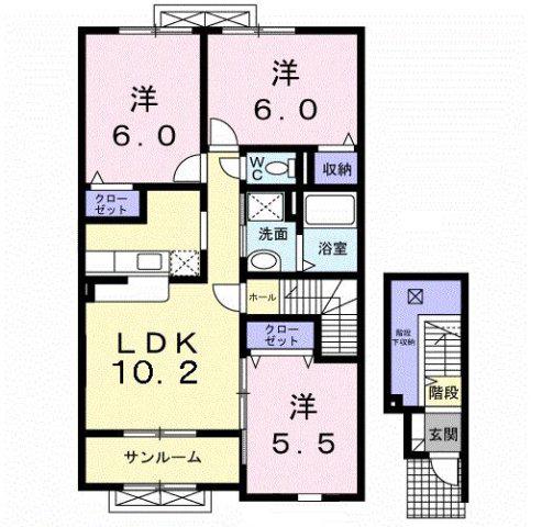 サンパティークいしぜ(3LDK/2階)の間取り写真