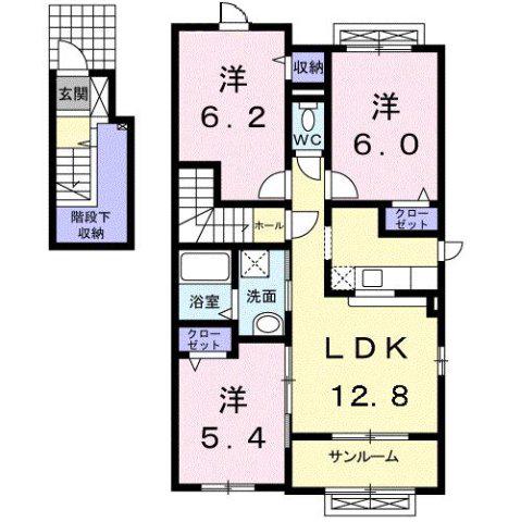 富山地鉄富山港線 萩浦小学校前駅 徒歩44分 2階建 築16年(3LDK/2階)の間取り写真