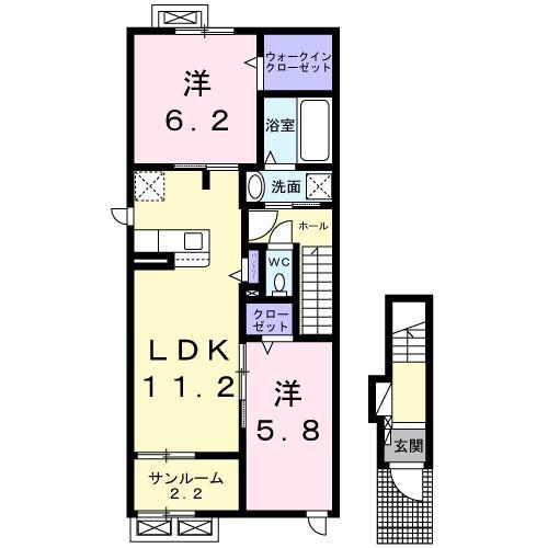 ポーラスター(2LDK/2階)の間取り写真