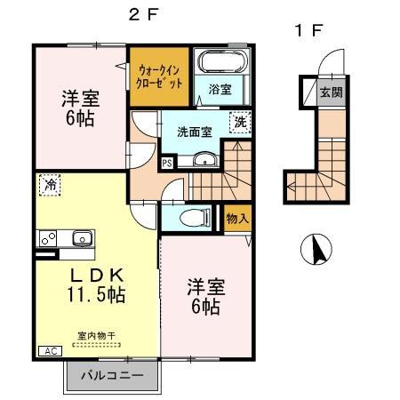 富山地鉄不二越上滝 南富山駅 徒歩20分 2階建 築14年(2LDK/2階)の間取り写真