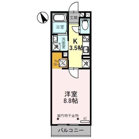 ハイエストヒル B棟(1K/1階)の間取り写真