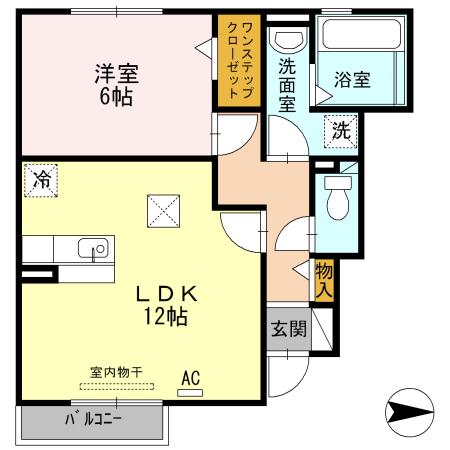 あいの風とやま鉄道 呉羽駅 徒歩20分 2階建 築16年(1LDK/1階)の間取り写真