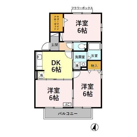 ラ・プランタン B棟(3DK/2階)の間取り写真