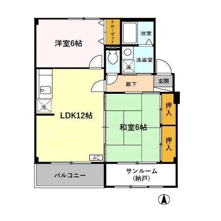 富山地鉄富山市内線 堀川小泉駅 徒歩21分 3階建 築23年(2LDK/3階)の間取り写真