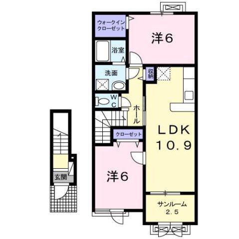 あいの風とやま鉄道 新富山口駅 徒歩11分 2階建 築13年(2LDK/2階)の間取り写真