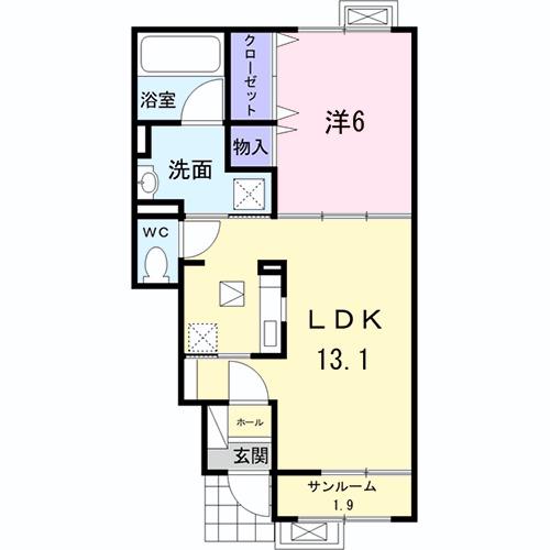 タカオカ・シュロス(1LDK/1階)の間取り写真
