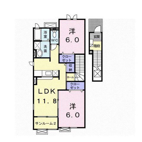 ウィステリア B(2LDK/2階)の間取り写真