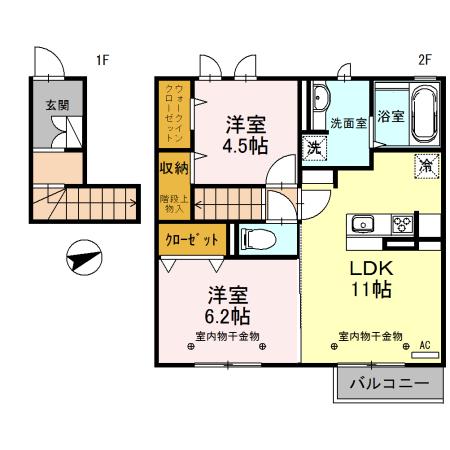 北陸新幹線 新高岡駅 徒歩14分 2階建 築7年(2LDK/2階)の間取り写真