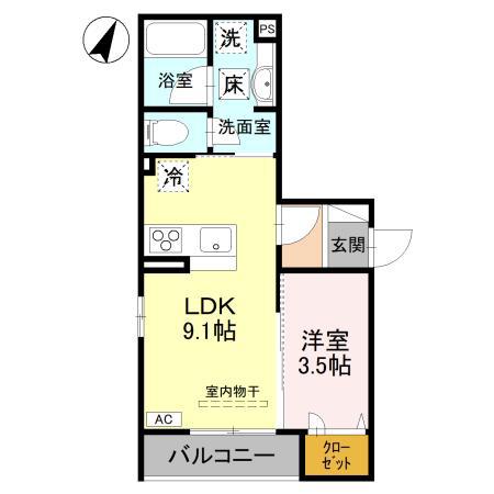 富山地鉄富山港線 奥田中学校前駅 徒歩13分 3階建 新築(1LDK/1階)の間取り写真