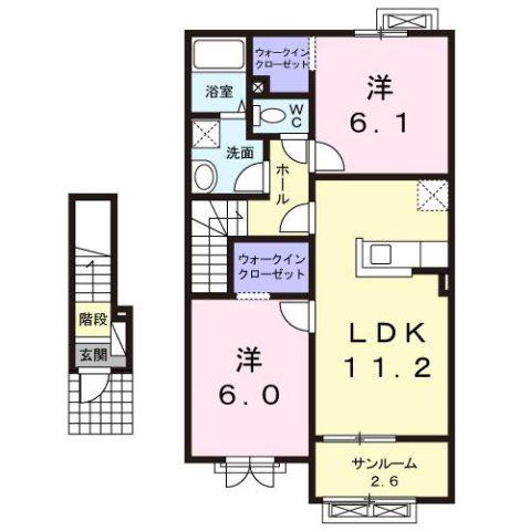 富山地鉄不二越上滝 南富山駅 徒歩34分 2階建 築13年(2LDK/2階)の間取り写真