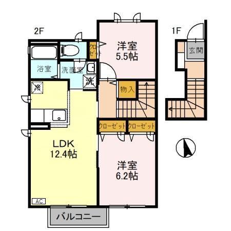 城端線 戸出駅 徒歩15分 2階建 築21年(2LDK/2階)の間取り写真