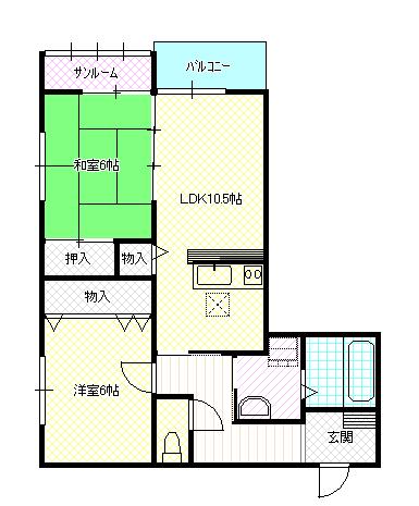 あいの風とやま鉄道 福岡駅(富山) 徒歩20分 2階建 築25年(2LDK/1階)の間取り写真