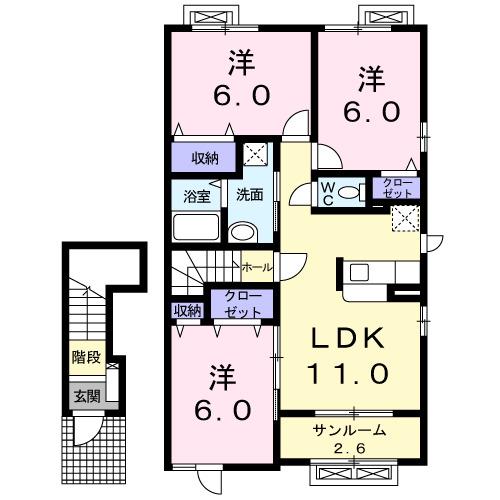富山地鉄富山港線 競輪場前駅(富山) 徒歩2分 2階建 築18年(3LDK/2階)の間取り写真