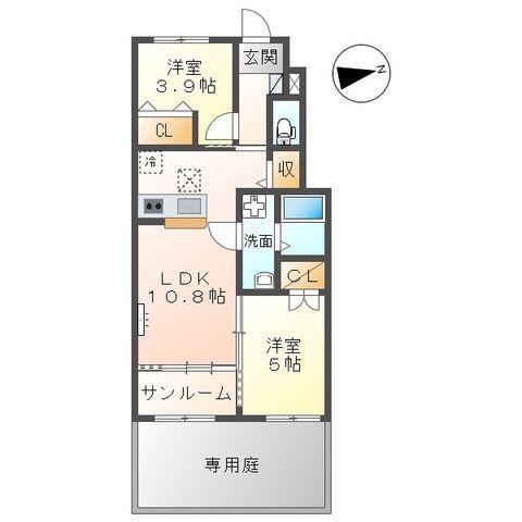 富山地鉄不二越上滝 南富山駅 徒歩12分 2階建 新築(2LDK/1階)の間取り写真