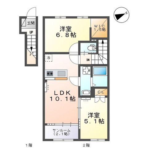 富山地鉄不二越上滝 南富山駅 徒歩11分 2階建 新築(2LDK/2階)の間取り写真