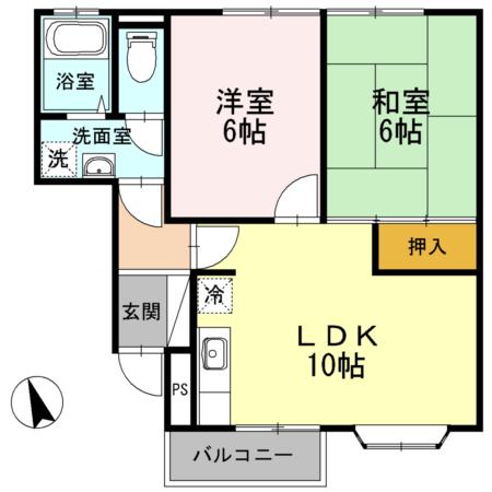 あいの風とやま鉄道 高岡駅 徒歩19分 2階建 築39年(2LDK/1階)の間取り写真