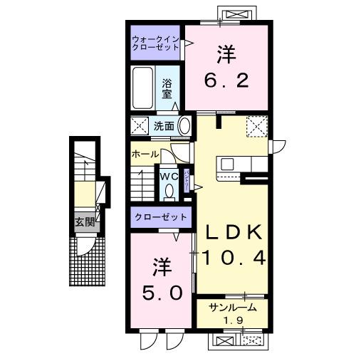 サイモンTHREE(2LDK/2階)の間取り写真
