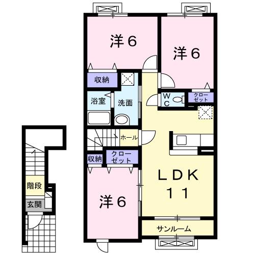 ヴィラージュ ガンクA(3LDK/2階)の間取り写真