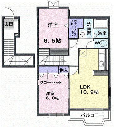 あいの風とやま鉄道 西高岡駅 徒歩14分 2階建 築21年(2LDK/2階)の間取り写真