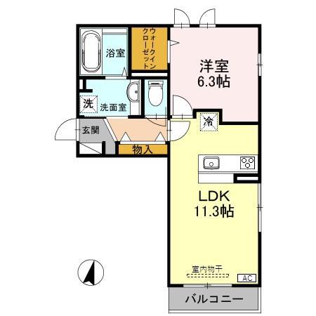 ファミリオール A棟(1LDK/2階)の間取り写真