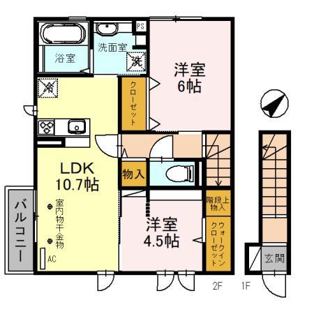 D-ROOMグランデ(2LDK/2階)の間取り写真