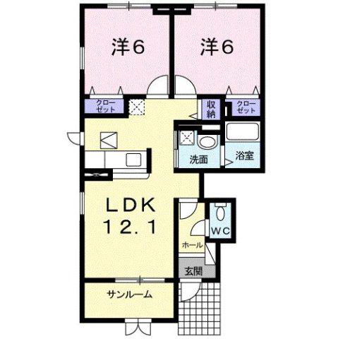 シェル・トゥールA(2LDK/1階)の間取り写真