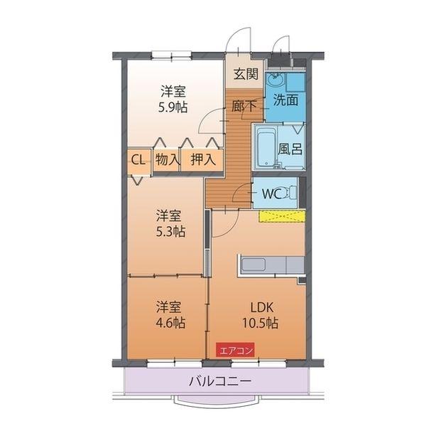 カレントひばり(3LDK/3階)の間取り写真