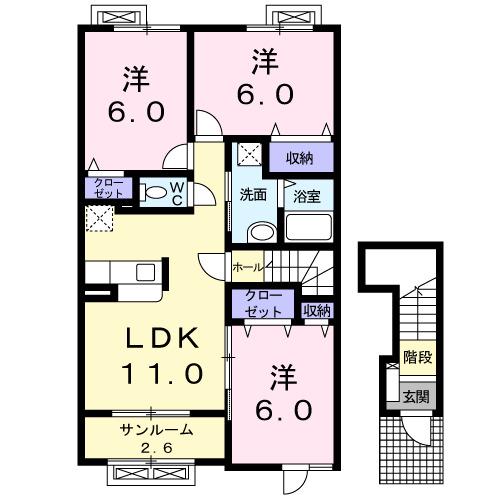 富山地鉄富山港線 競輪場前駅(富山) 徒歩2分 2階建 築18年(3LDK/2階)の間取り写真