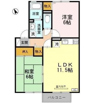 万葉線 新吉久駅 徒歩6分 2階建 築25年(2LDK/2階)の間取り写真