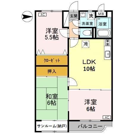 富山地鉄富山市内線 西中野駅 徒歩24分 3階建 築28年(3LDK/2階)の間取り写真