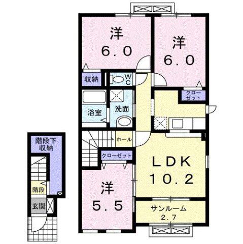 グロワールパレスB(3LDK/2階)の間取り写真