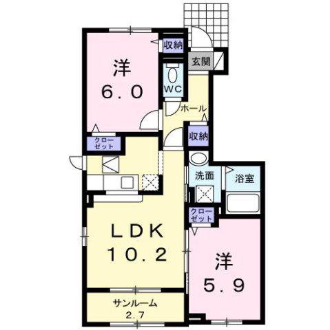 富山地鉄富山港線 競輪場前駅(富山) 徒歩5分 2階建 築13年(2LDK/1階)の間取り写真