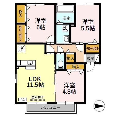 富山地鉄本線 東新庄駅 徒歩28分 2階建 築17年(3LDK/1階)の間取り写真