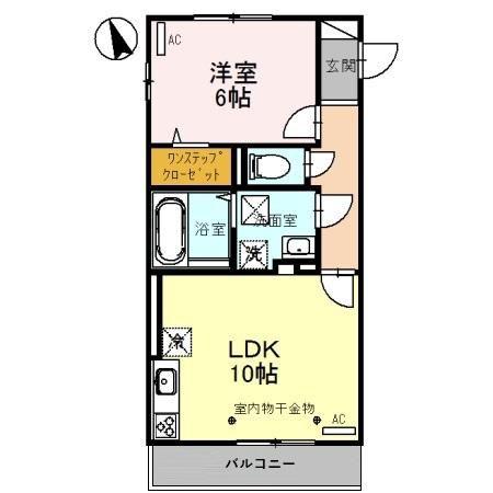 COCO上米島(1LDK/1階)の間取り写真