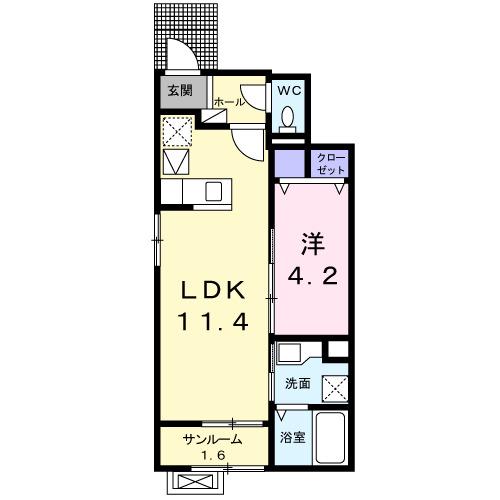 富山地鉄富山港線 粟島駅 徒歩7分 2階建 築7年(1LDK/1階)の間取り写真
