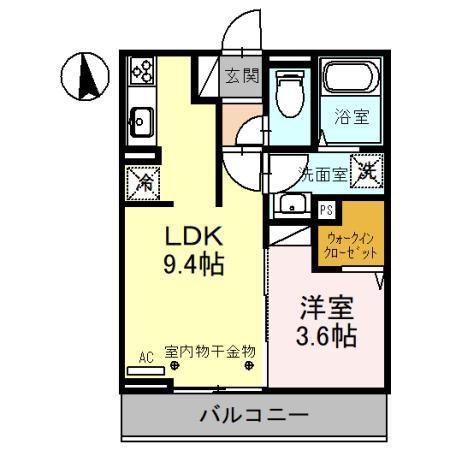 高山本線 西富山駅 徒歩7分 3階建 築4年(1LDK/2階)の間取り写真