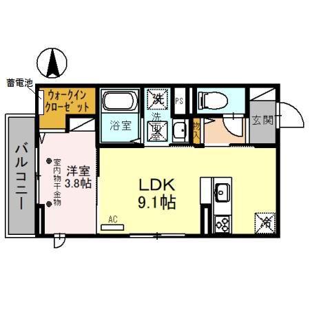 高山本線 西富山駅 徒歩4分 3階建 築4年(1LDK/1階)の間取り写真