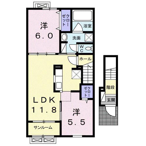 富山地鉄本線 越中荏原駅 徒歩13分 2階建 築10年(2LDK/2階)の間取り写真