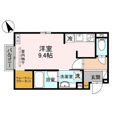 富山地鉄富山市内線 富山大学前駅 徒歩3分 2階建 築1年(ワンルーム/2階)の間取り写真