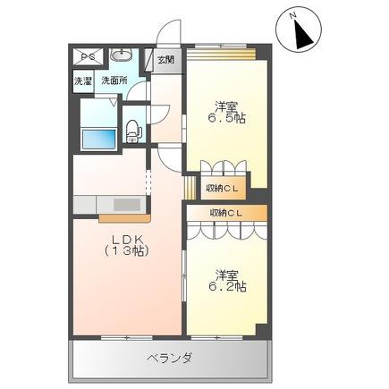 富山地鉄不二越上滝 朝菜町駅 徒歩3分 2階建 築16年(2LDK/2階)の間取り写真