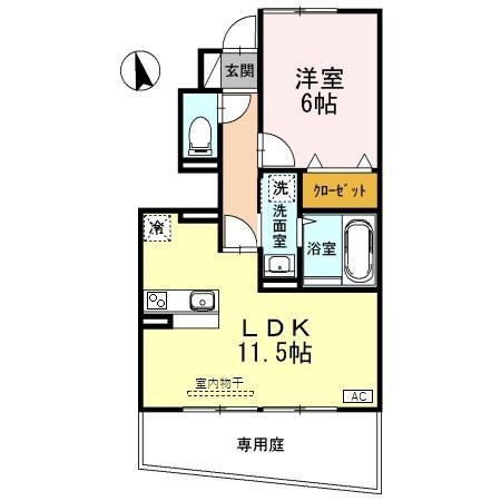 富山地鉄不二越上滝 南富山駅 徒歩20分 2階建 築14年(1LDK/1階)の間取り写真