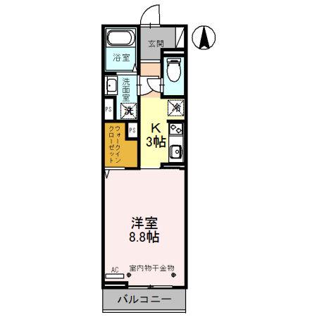 富山県富山市 2階建 築7年(1K/2階)の間取り写真