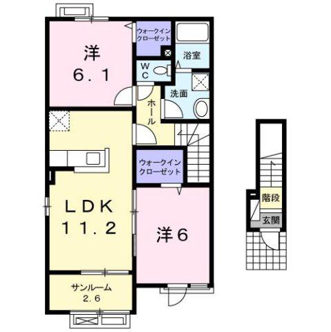 富山地鉄不二越上滝 大泉駅(富山) 徒歩25分 2階建 築10年(2LDK/2階)の間取り写真