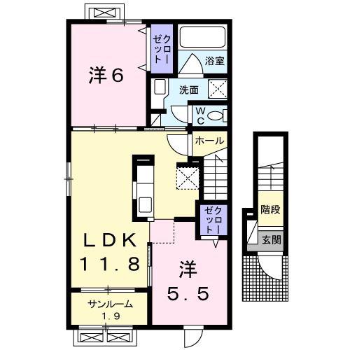 あいの風とやま鉄道 小杉駅(あいの風) 徒歩5分 2階建 築9年(2LDK/2階)の間取り写真