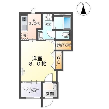 富山地鉄本線 越中荏原駅 徒歩9分 2階建 築3年(1K/1階)の間取り写真
